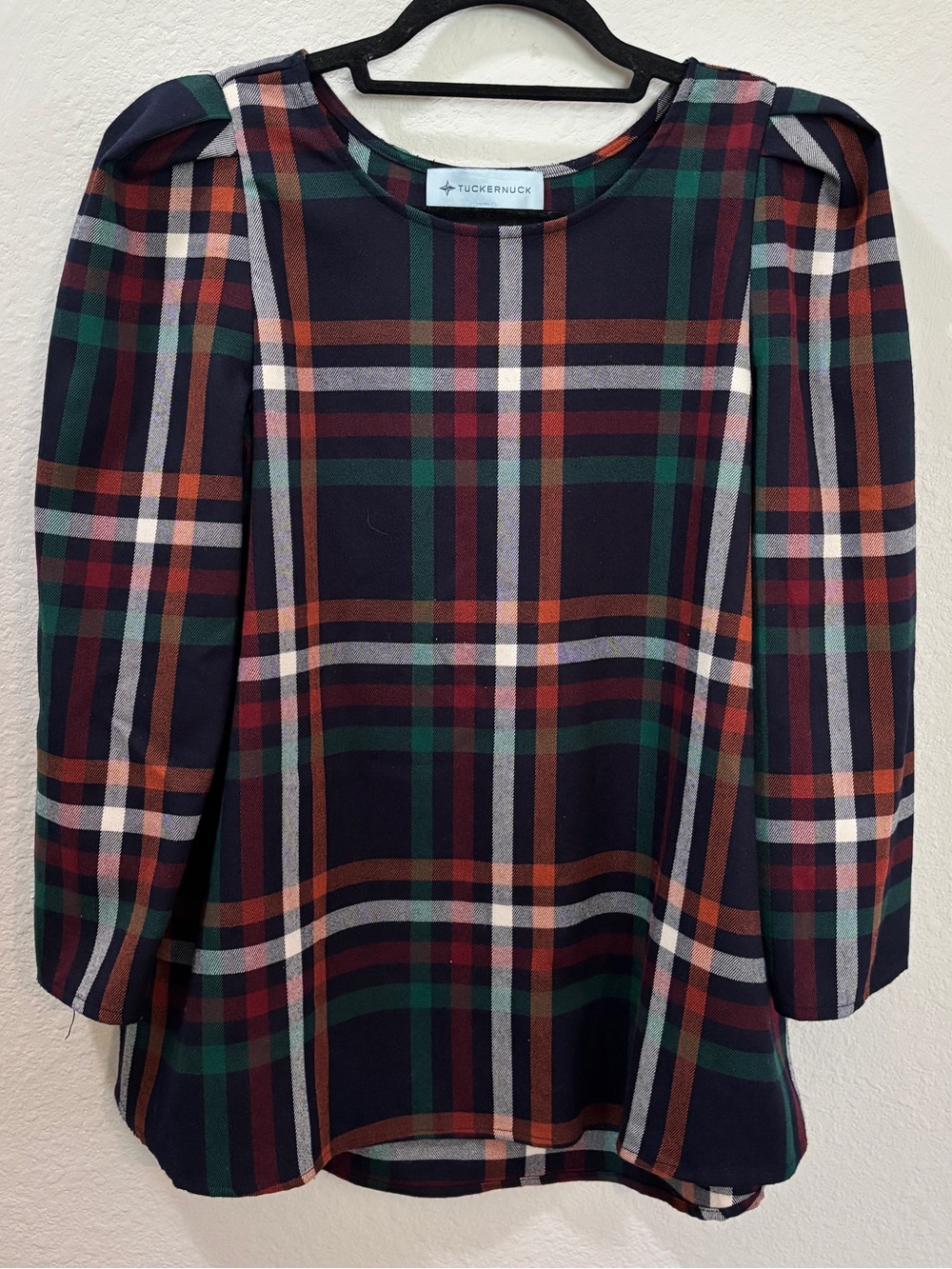 Tuckernuck Tartan Plaid ¾ Sleeve Blouse Size Small